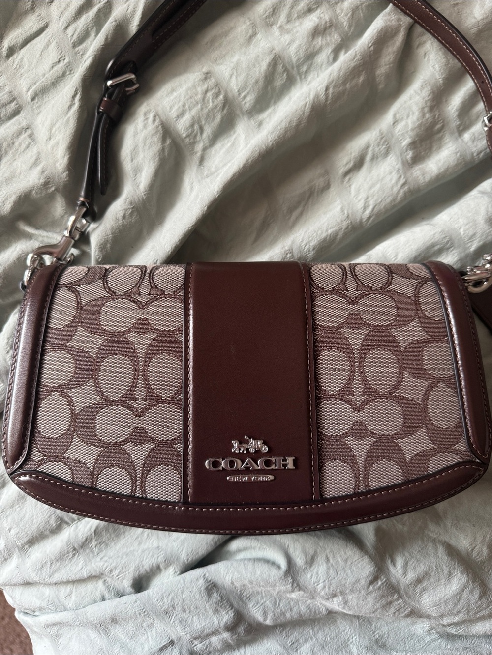 COACH Andrea Brown Signature Shoulder Bag with matching wallet - Picture 3 of 8